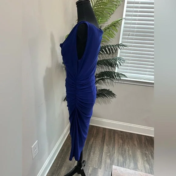 Lauren Ralph Lauren Royal Blue Cowl Neck Ruched Sheath Dress Size 10 Sleeveless - Picture 4 of 7